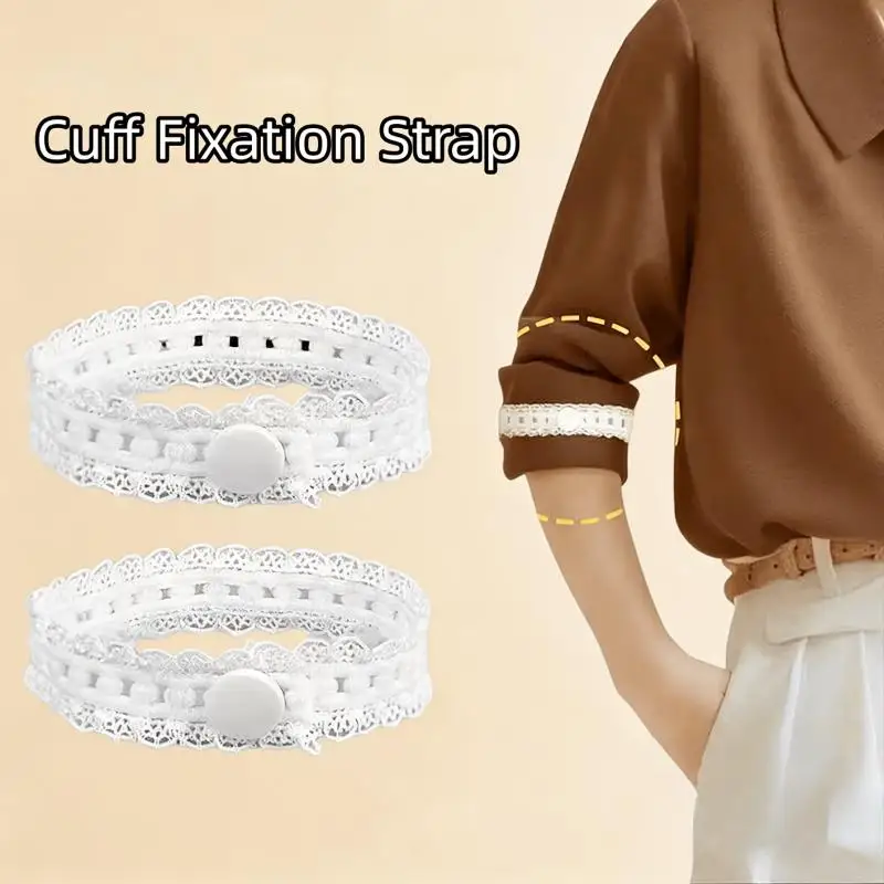 2Pcs Fashion Lace Shirt Sleeve Holders Punch-free Elastic Shorten Sleeve Length Adjustable Solid Color Stretch Cuff Fasteners