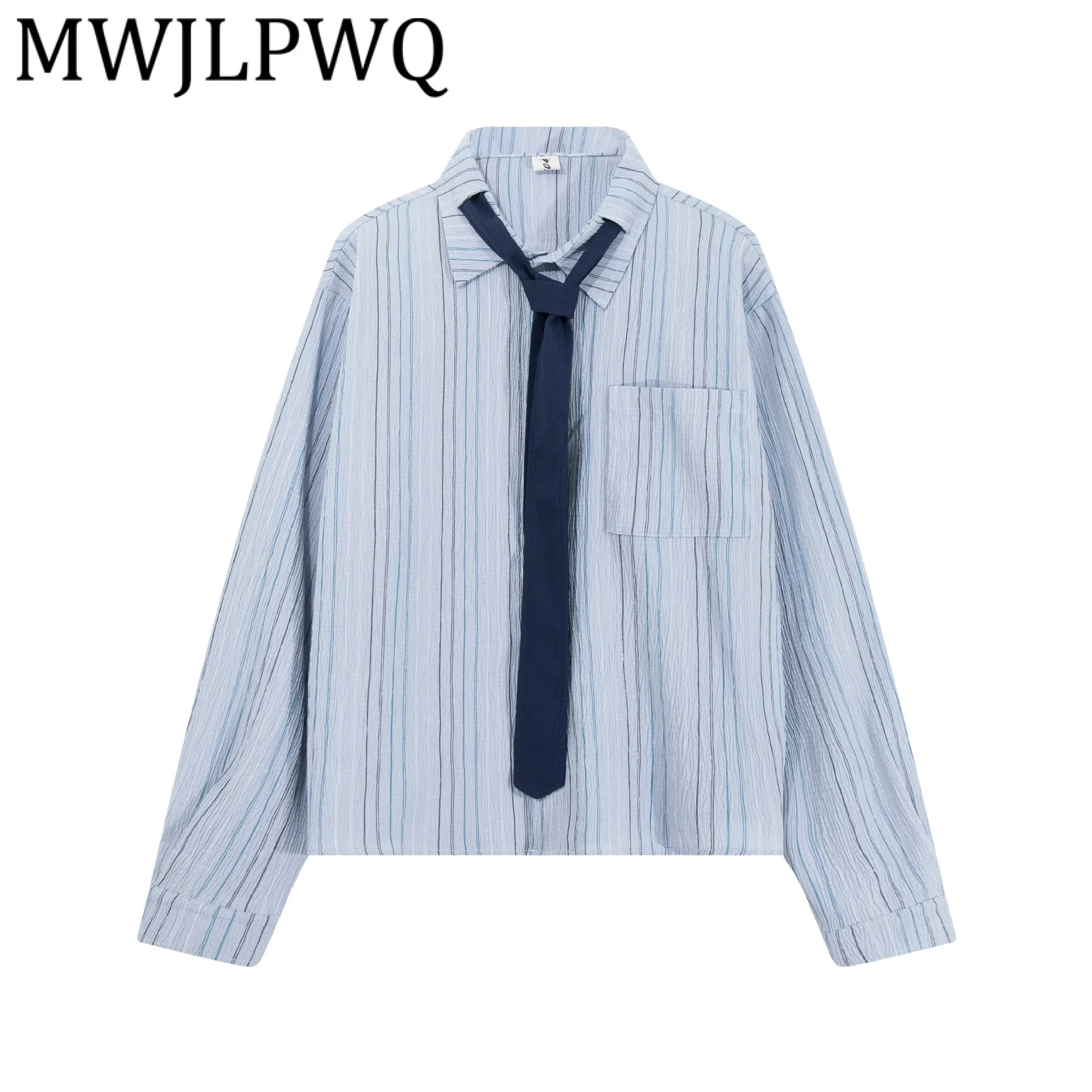 

MWJLPWQ модная осень 2021, новая полосатая рубашка, мужская американская мода, уличные индивидуальные свободные топы с длинными рукавами и лацканами 21444