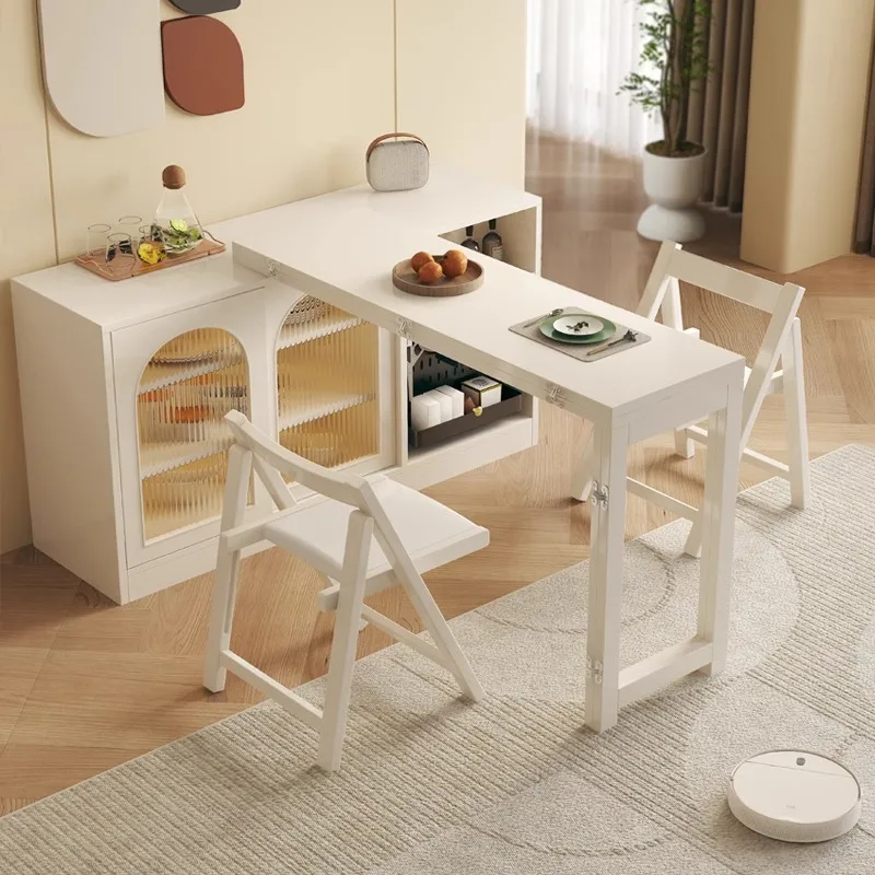 Solid wood dining table and chair multi-functional sideboard with storage function, stretchable and foldable storage table