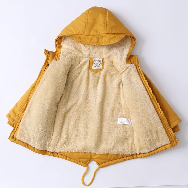 RAISE Autumn Winter Children Girl Jacket Coat Cotton Fleece Thicken Warm Toddler Girl Outerwear Coat Solid Hooded Kid Girl Parka