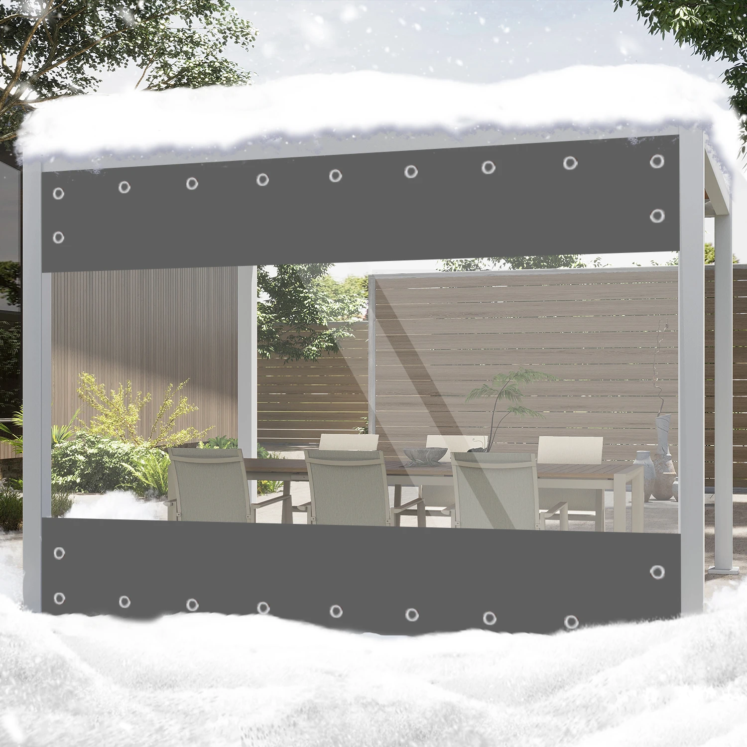 NONE Wasserdichte transparente PVC-Plane mit Ösen 0,55mm wetterfeste Outdoor-Plane Vorhänge Regenschutz für Pergola Veranda Pavillons 4