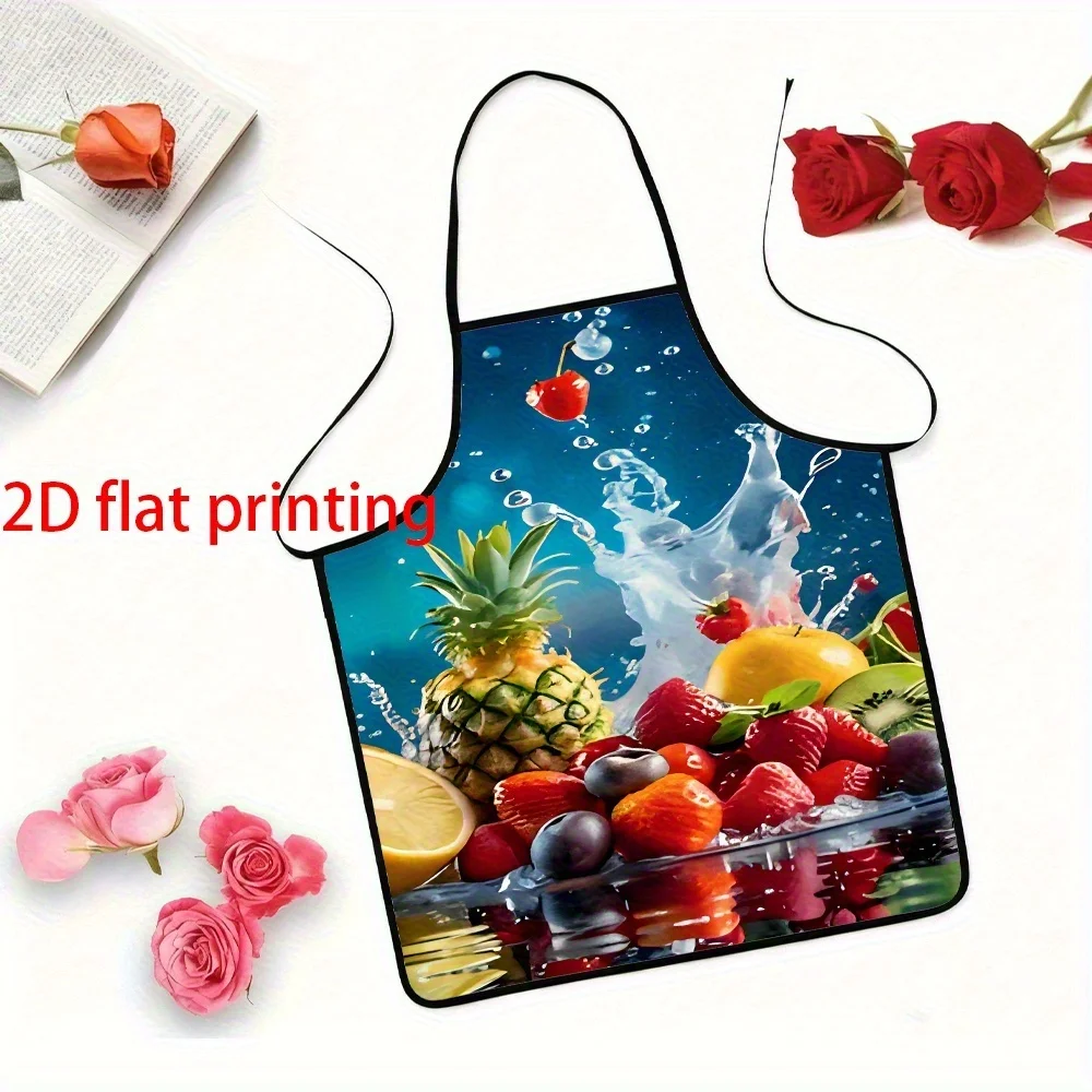 Fresh Fruit Splash Print Kitchen Apron - Tropical Pineapple & Berry Pattern Chef Bib for Cooking Baking