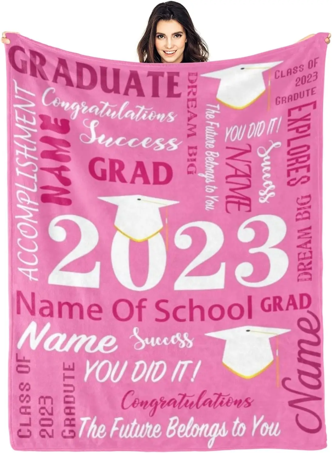 Custom Class of 2023 Graduate Blanket Personalized Senior 2023 Name Flannel Throw Customized Graduations Throws Blankets