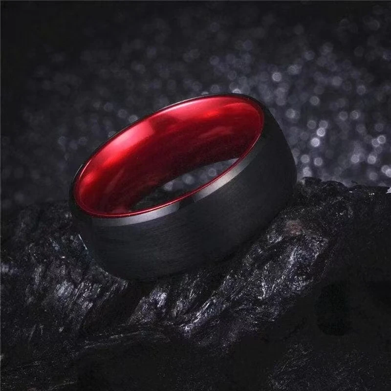 Luxury Jewelry Accessories Men\'s 8MM Stainless Steel Ring Red Black Brushed Titanium Steel Rings for Men Engagement Wedding Band