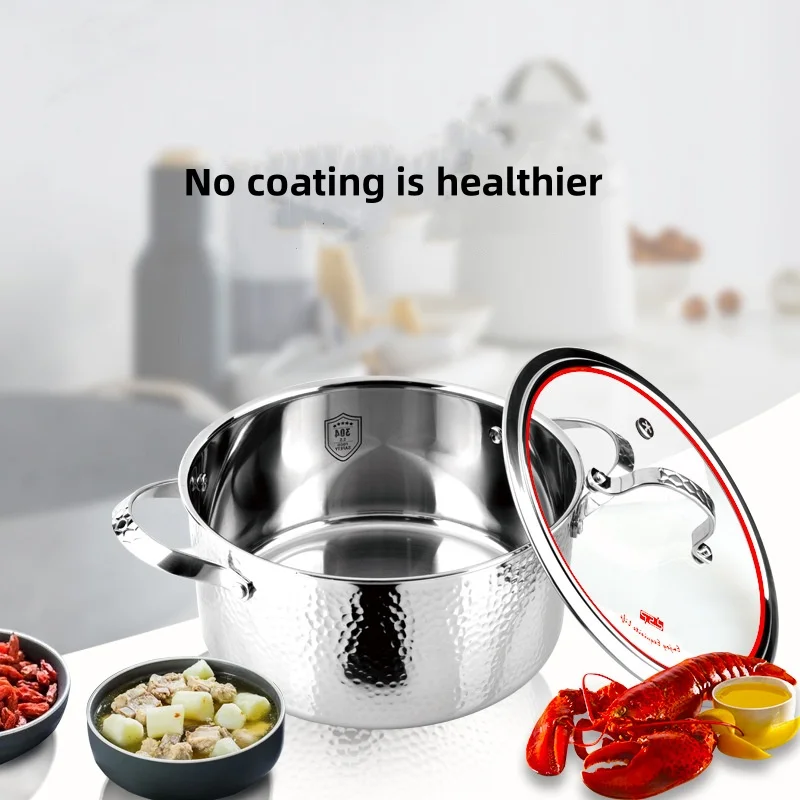 Double-ear Stainless Steel Soup Pot Multi-function Induction Cooker and Multi-stove Compatible Cooking Pot Stew Pot with Lid