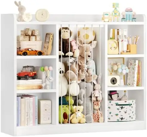 2-in-1 Toy & Stuffed Animal Organizer, Kids 6-Cube Storage Shelf with Rounded s & Anti-Tip for Playroom Bedroom