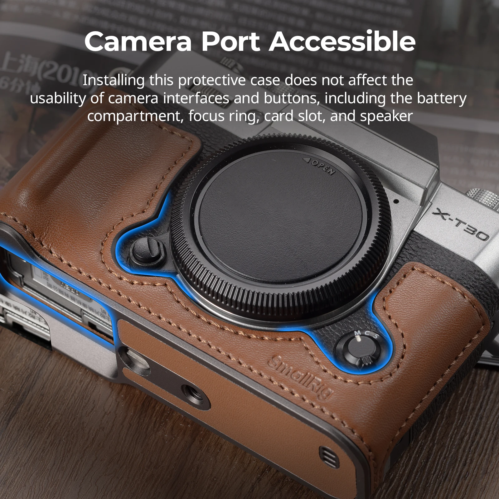 Zestaw skórzanej półobudowy SmallRig X-T30 III do FUJIFILM X-T30 / X-T30 II / X-T30 III, z paskiem na ramię, płaskim kluczem, w stylu retro. — zdjęcie produktu 6