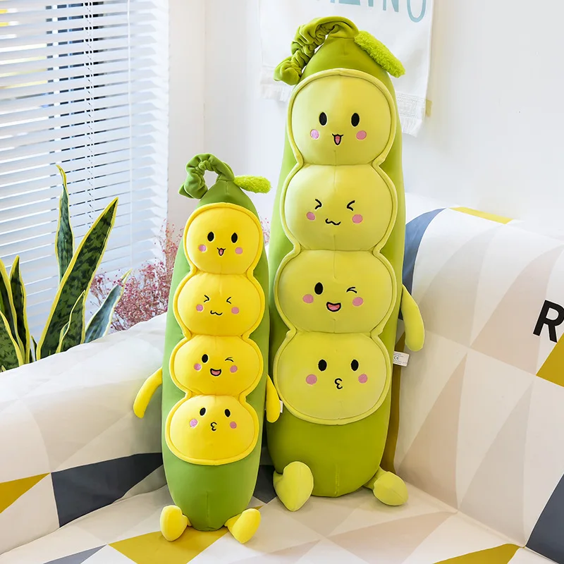 Kawaii Room Decor Cute Soft Pea Shaped Plush Pillow Long Body Pillows Stuffed Perfect Birthday Gift for Girls