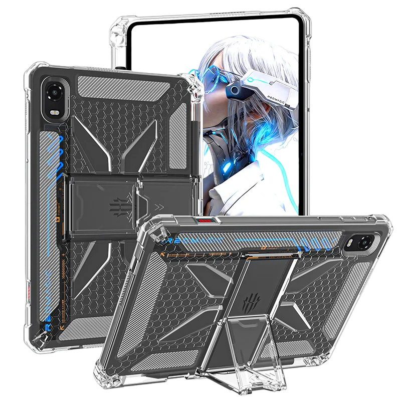Clear Airbag Protective Shell for Red Magic 5Pro & Astra 2 9.06 Inch Game Tablet, Fold Stand Pen Slot Anti-Drop Tablet Back Case