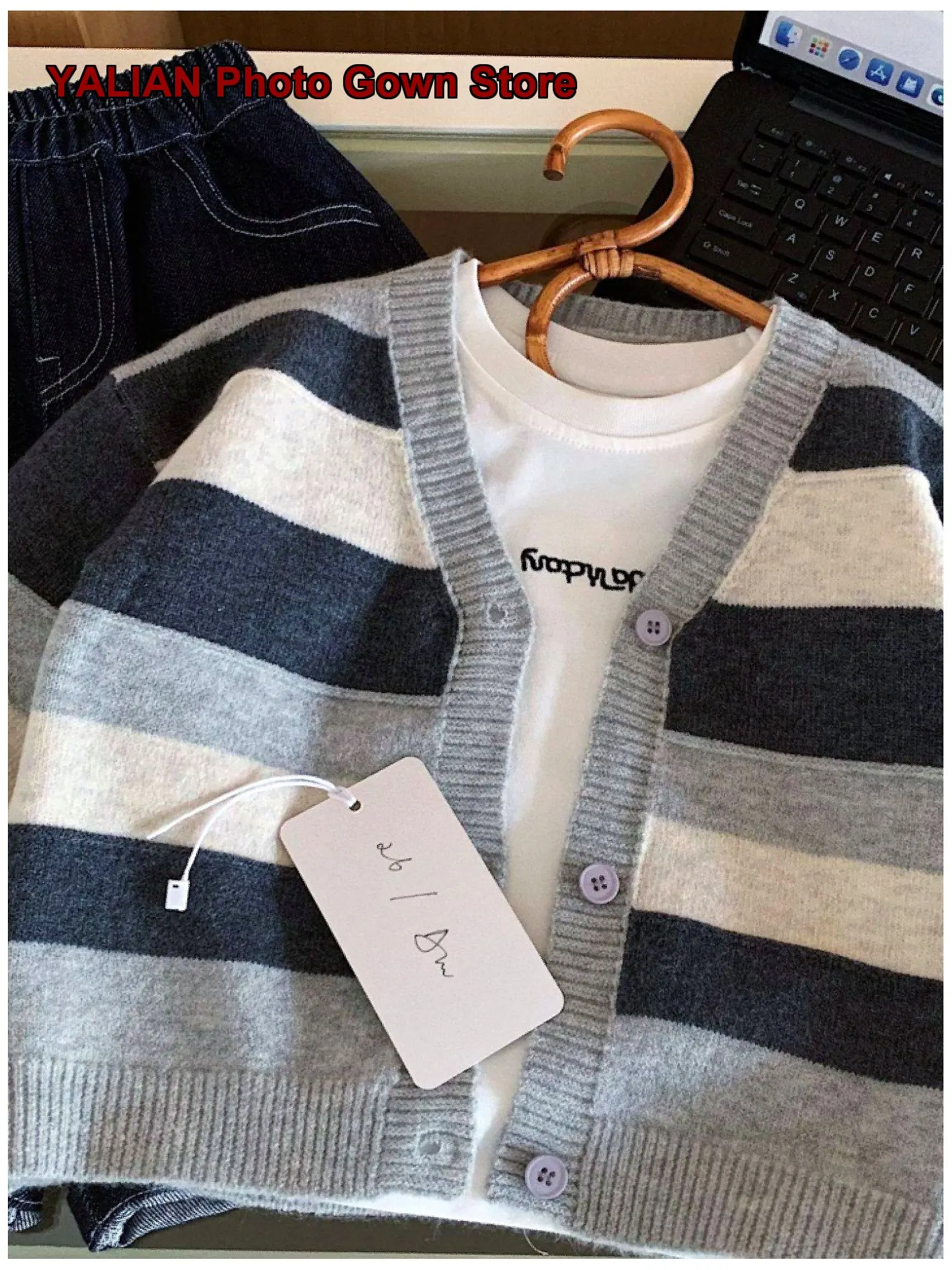 Kids Cardigan Boys Autumn Striped V-Neck Knit Middle Older Kids