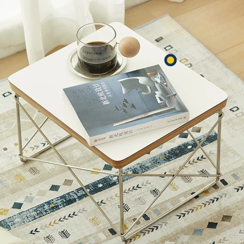 Stainless Steel Eames Table, Mid Century Wood Top Side Stand, Nordic Window Balcony Tea Stool, Soft Foot Pad Coffee Shelf