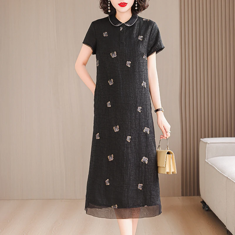 

Summer Formal Occasion Silk Satin Luxury Midi Dress Women Vintage Embroidery Beach Boho Dress 2025 Elegant Casual Party Vestido