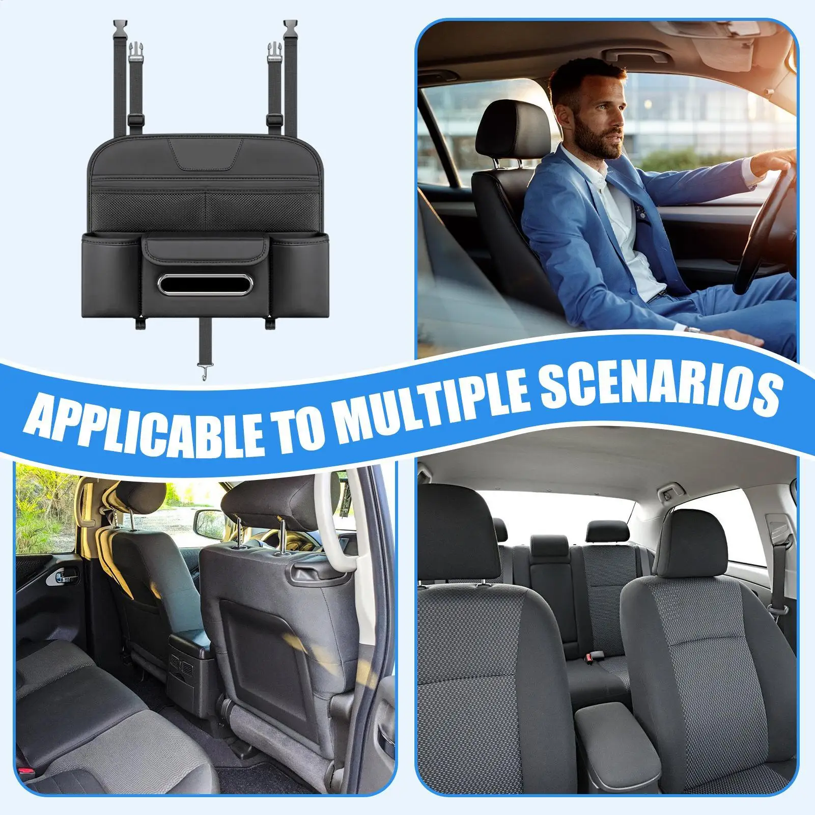 

Органайзер для салфеток на спинку сиденья, многофункциональная организация заднего сиденья, держатель для напитков, коробка для салфеток для транспортных средств, внедорожников, автофургонов, грузовиков