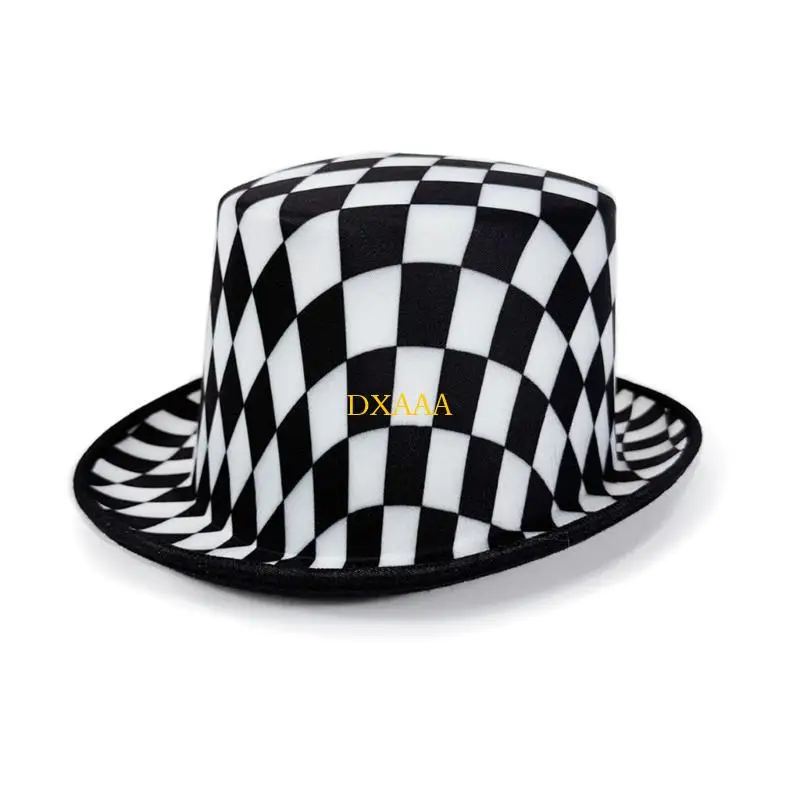 DXAA Unisex Checkered Cabaret Hat Soft Cotton Fabric Perfect For Themed Parties Event