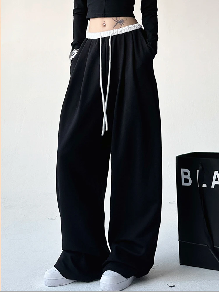 HOUZHOU Wide Leg Sweatpants for Women Sport Pants Casual Sportswear Oversize Gray Trousers Gym Female Korean Streetwear