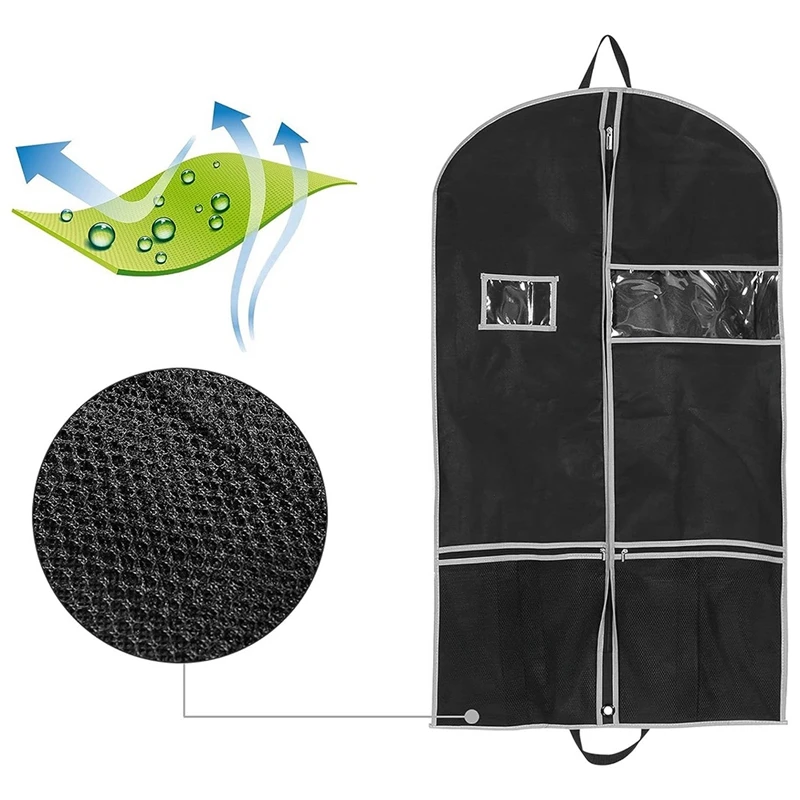 Suit Bag For Travel Suit Carrier For Men Breathable Garment Bag With 2 Mesh Pockets And 1 PVC Pocket For Travel Closet