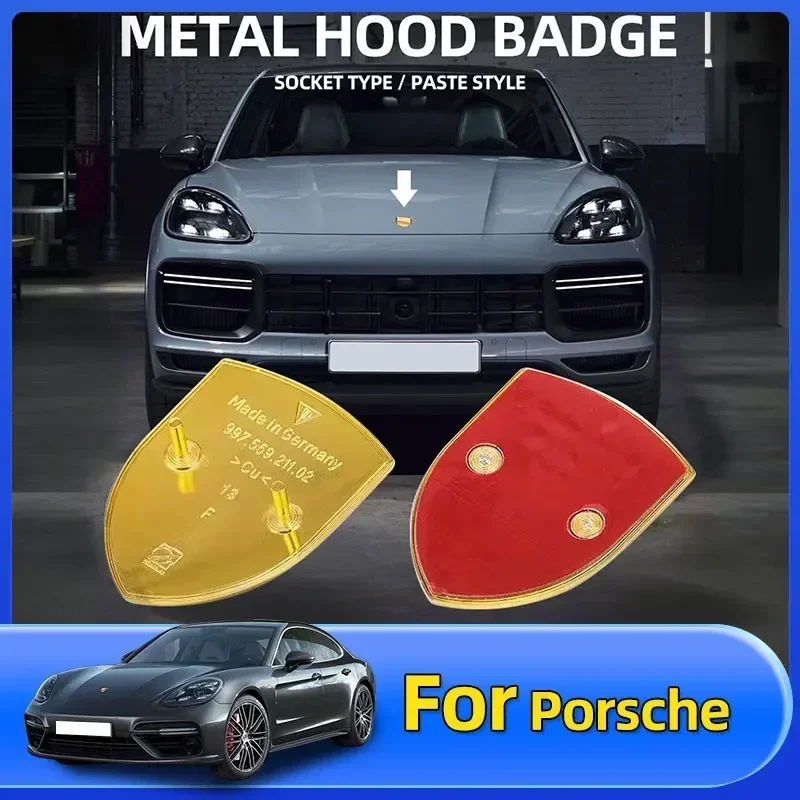 

1pcs 68x51mm Metal Car Front Logo Hood Badge Emblem Decal Sticker for 718 911 Cayenne macan panamera Carrera cayman boxster S