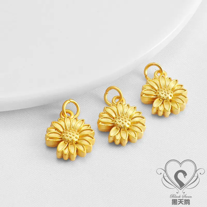 14k Gold-plated Zircon Sun Pattern 12mm Pendant Pendant Bracelet Necklace DIY Ear Jewelry Accessories
