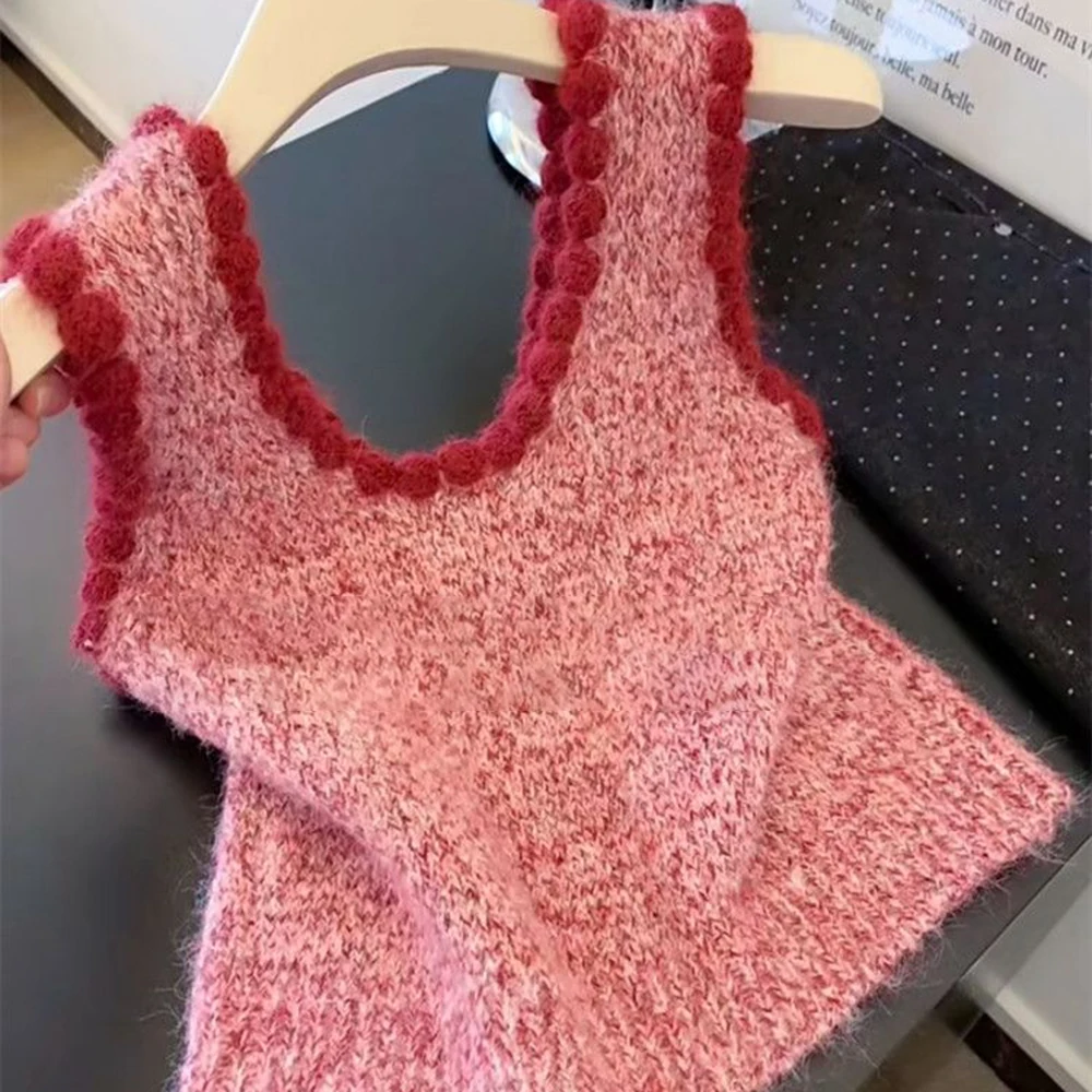 Velvet knitted vest women's autumn and winter Korean atmosphere wear and fold top  vest for women