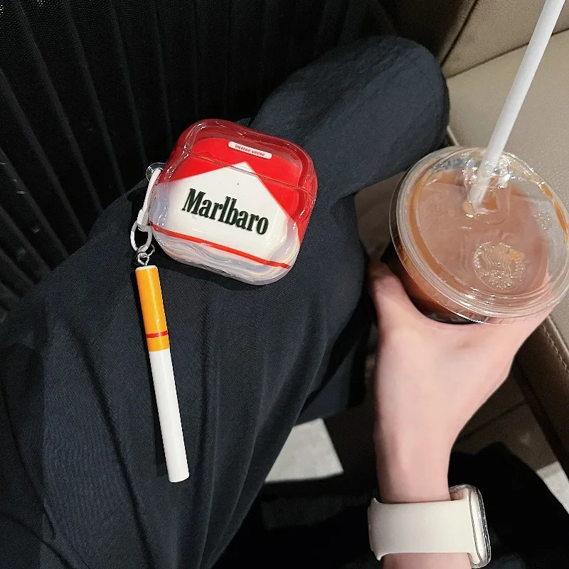 ل airpods 1 2 3 4 Pro 2 مضحك محاكاة ثلاثية الأبعاد صندوق السجائر سماعة quakeproof مع مقلد قلادة السجائر مكافحة خسر