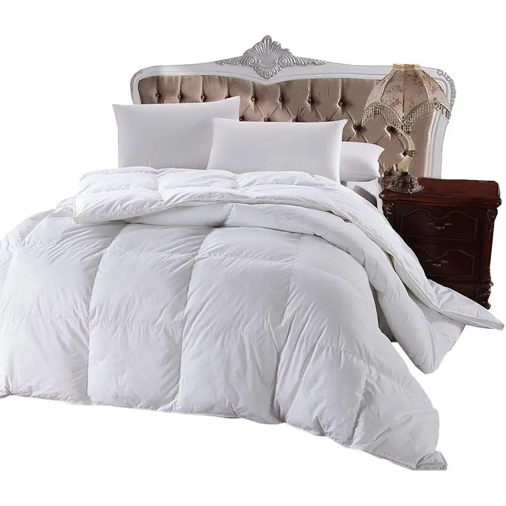 Goose Down Comforter 500 Thread Count 100 Cotton 750 Fill Power Medium Warmth Hypoallergenic Luxury Baffle Box Design Breathable