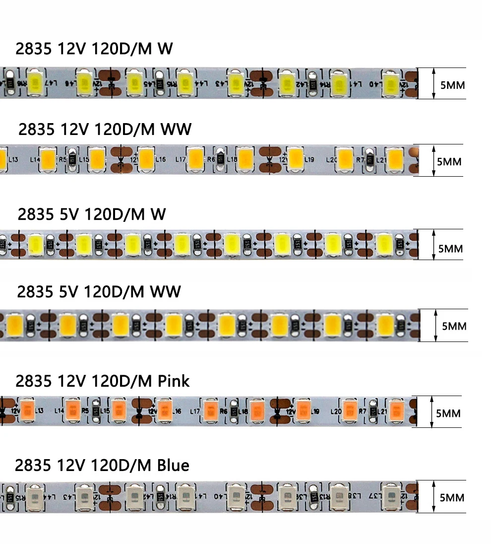 Imagem -02 - Fita Led Estreita 2835 120leds m 180leds m Branco Quente Vermelho Verde Azul Fita mm mm mm 12v 24v 2023