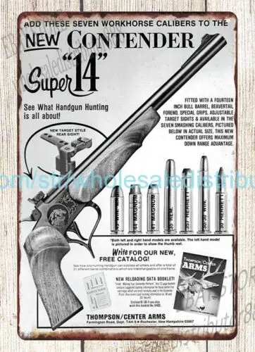 1979 Thompson Contender Super 14 Hunting Handgun metal tin sign homeware decor