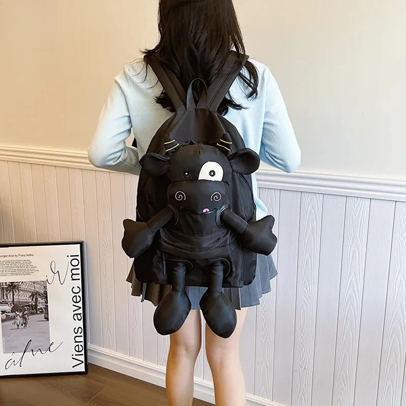 2026 New Women's Cute Cow Cartoon Plush Backpack | Large Capacity Student School Bag Casual Travel Fashion Daily Outing Bag