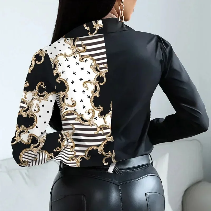 New Casual Leopard Print Women\'s Shirt Office Lady Elegant Striped Long Sleeve Blouse Fashion Silk Female Clothing Tops 18972