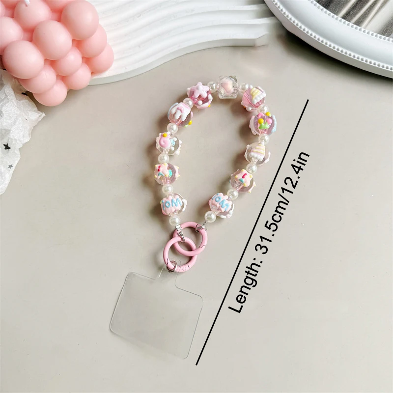 Porte-clés JOKeychain avec perles peintes à la main pour téléphone, dragonne anti-perte, bracelet, étui pour écouteurs, breloque Sweet Girl, décor de sac