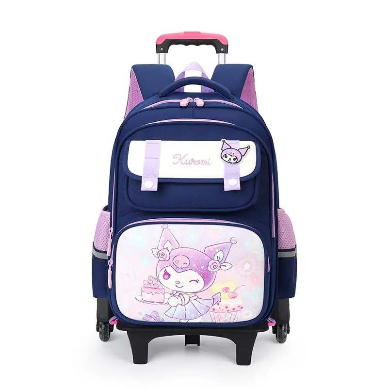 Sanrios-mochila escolar con ruedas para niños, figura de Anime Kuromi Kawaii, dibujos animados de gran capacidad, resistente al agua, súper ligera y transpirable