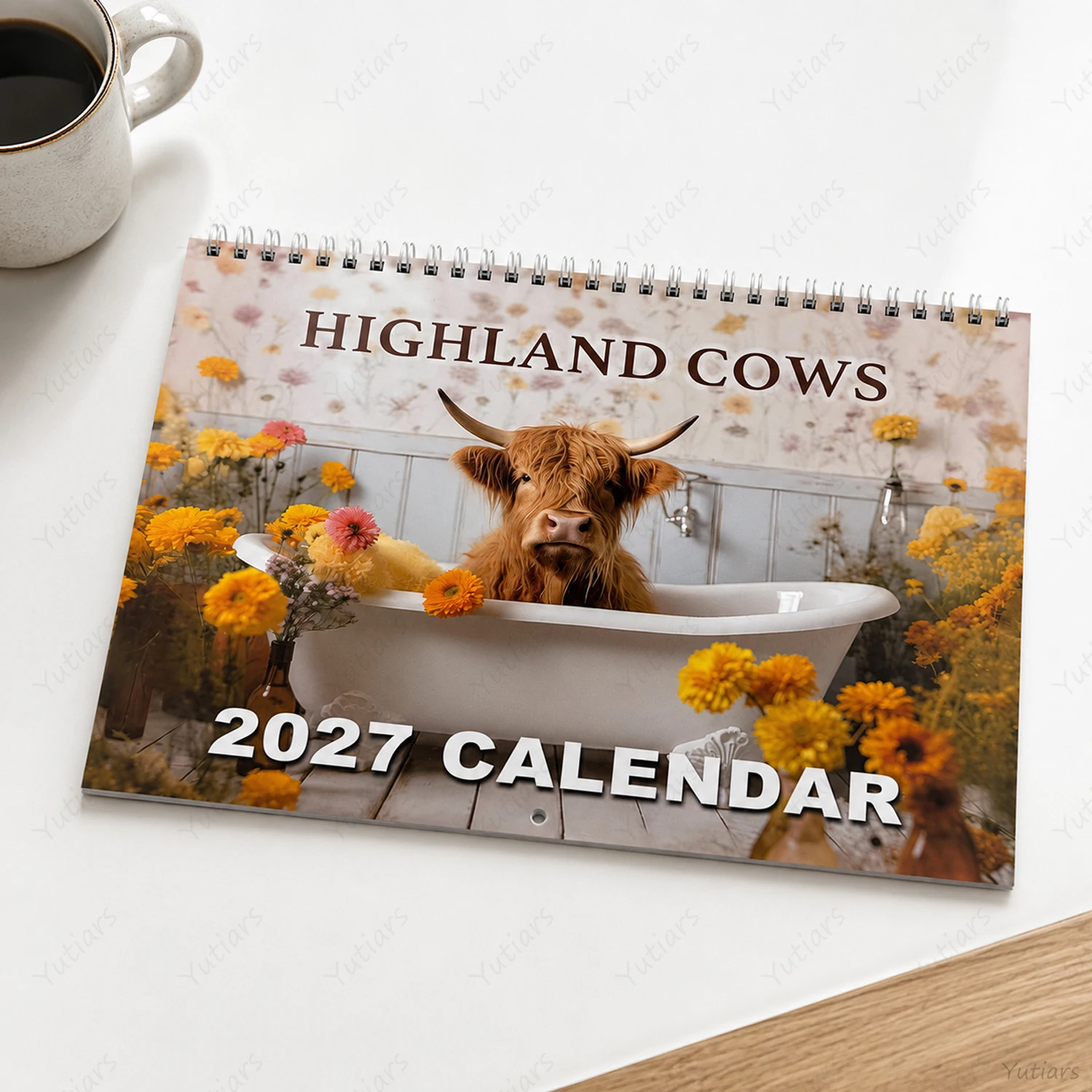 2027 Highland Cow Wall Calendar, Funny Cattle Monthly Planner, Rustic Farmhouse Decor, Cute Cow Lover Gift for Home Office
