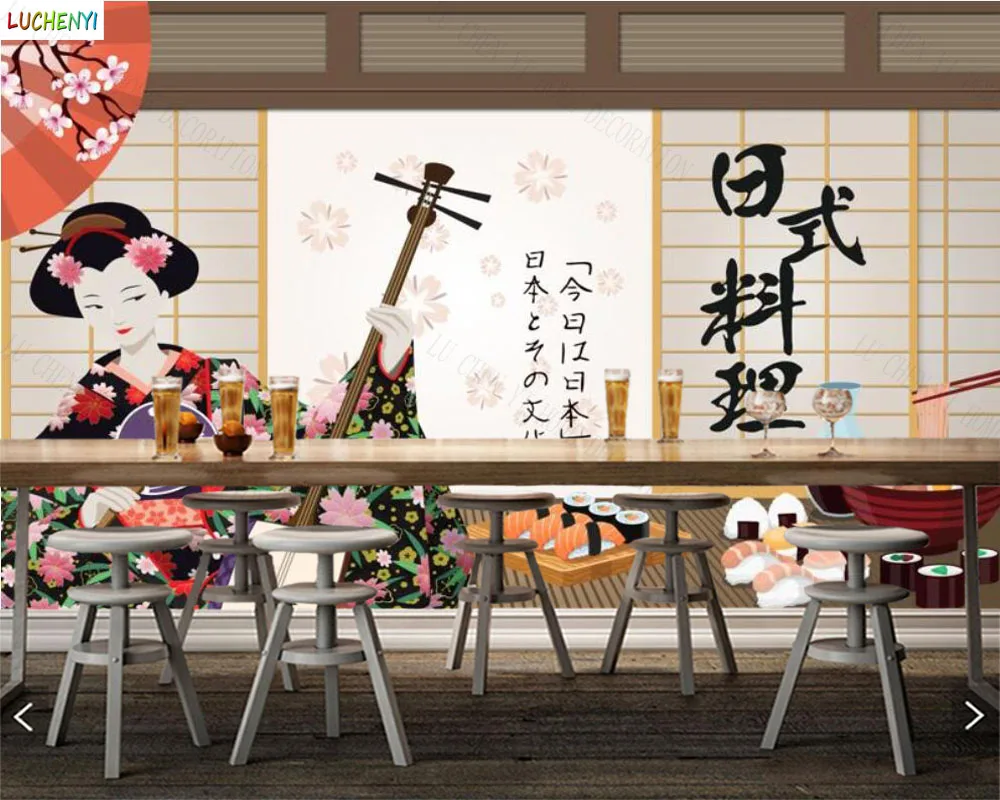 

Papel de paredel hand painted Japanese food sushi restaurant Japanese abstract background wall mural wallpaper home decoration