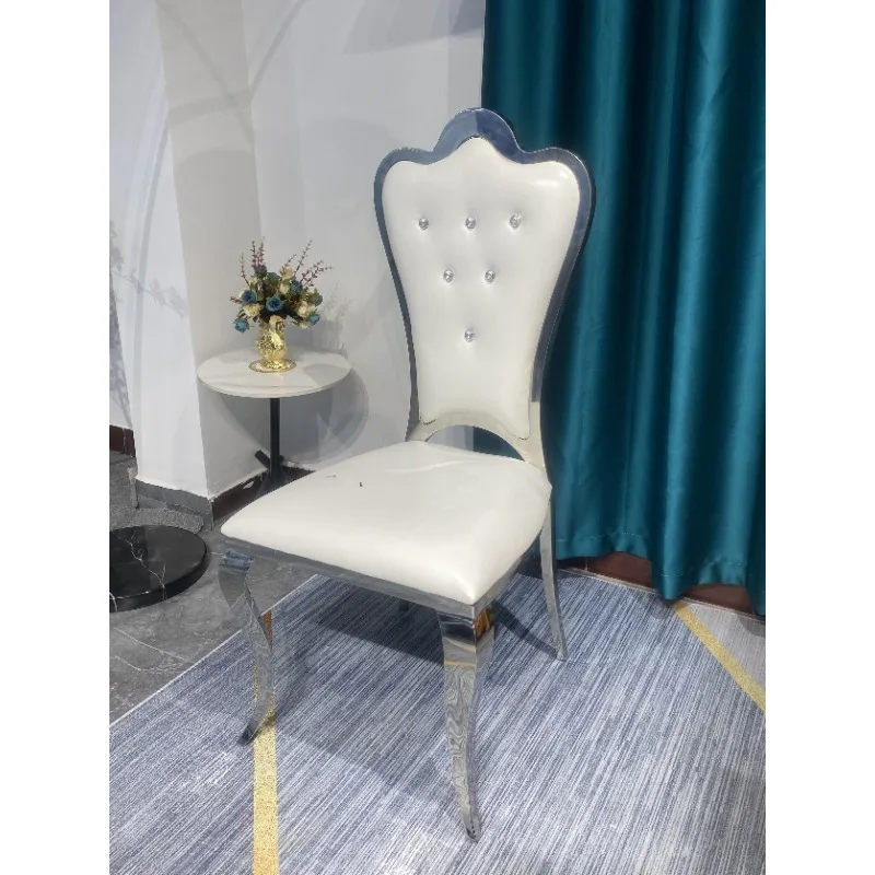 

Light luxury silver-white stainless steel dining table and chairs simple post-modern fashion hotel restaurant banquet stool leat