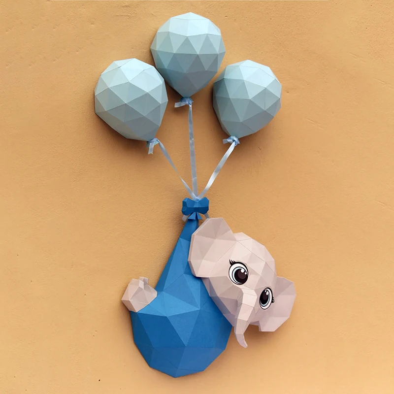 Baby Elephant Balloon Paper Model Home Decor Children's Room Wall Decoration Cartoon Wall Hanging Papercraft 3D DIY Puzzles Toys