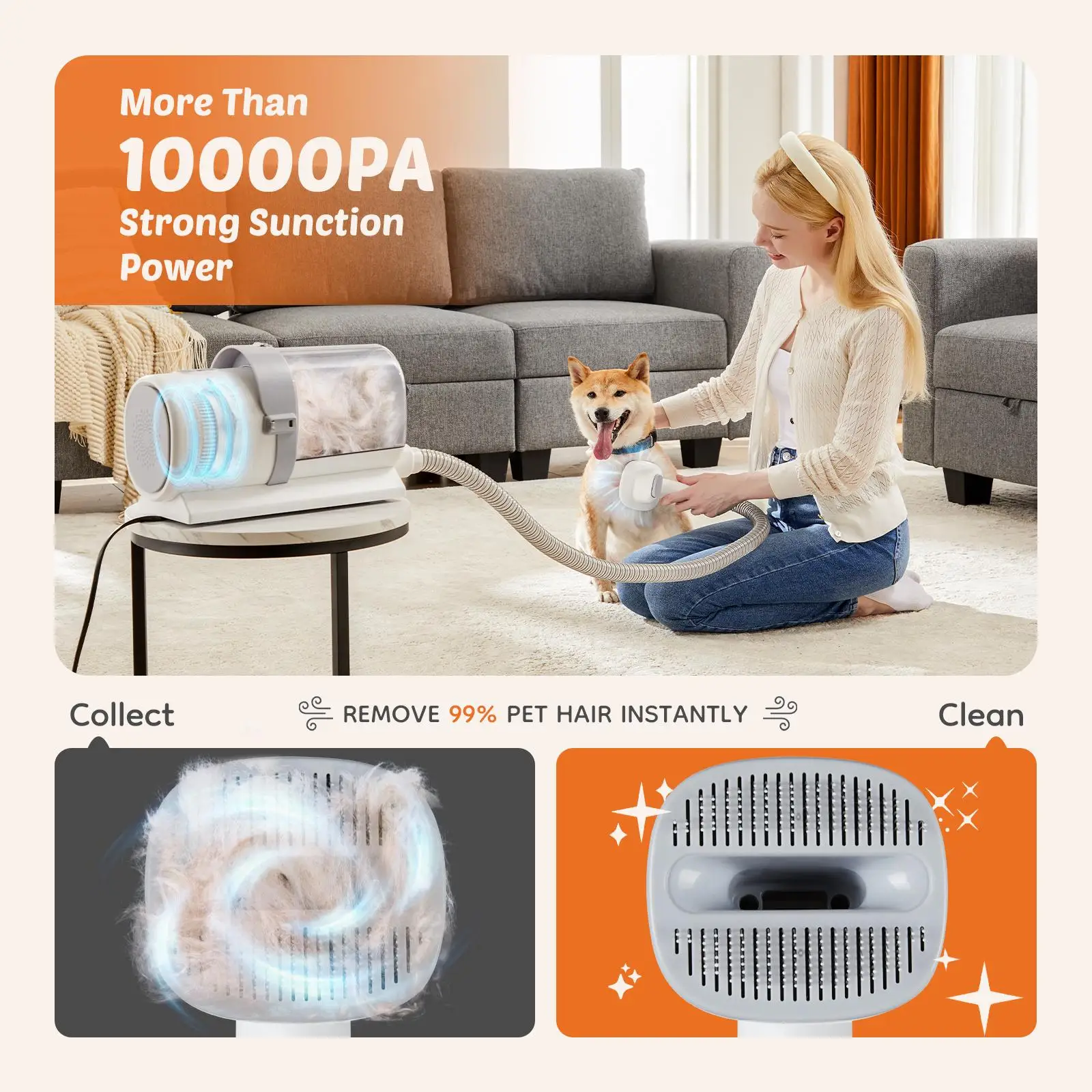 Professional Pet Grooming Vacuum Kit Cordless Low Noise Dog Clippers Quiet Electric Trimmer Shedding Brush Pet Hair Vacuum Cleaner 5 Tools for Cats Dogs Hair Removal Suction Machine view 6