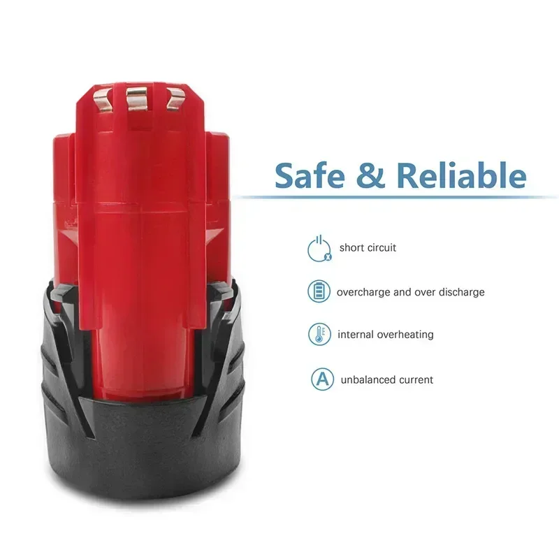 YE 12V 3000mAh Li-ion Battery For Milwaukee M12 48-11-2411 48-11-2420 48-11-2401 48-11-2402 48-11-2401 12-Volt M12 Cordless Tool