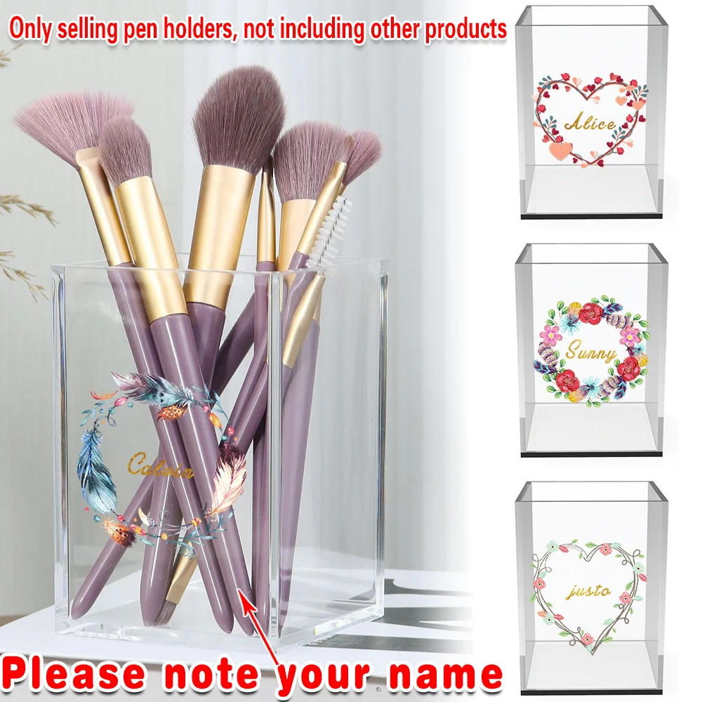 

Customized Name Practical Acrylic Desk Organizer Pen Holder Makeup Brush Storage Pencil Cup Office Study Accessories Organizer