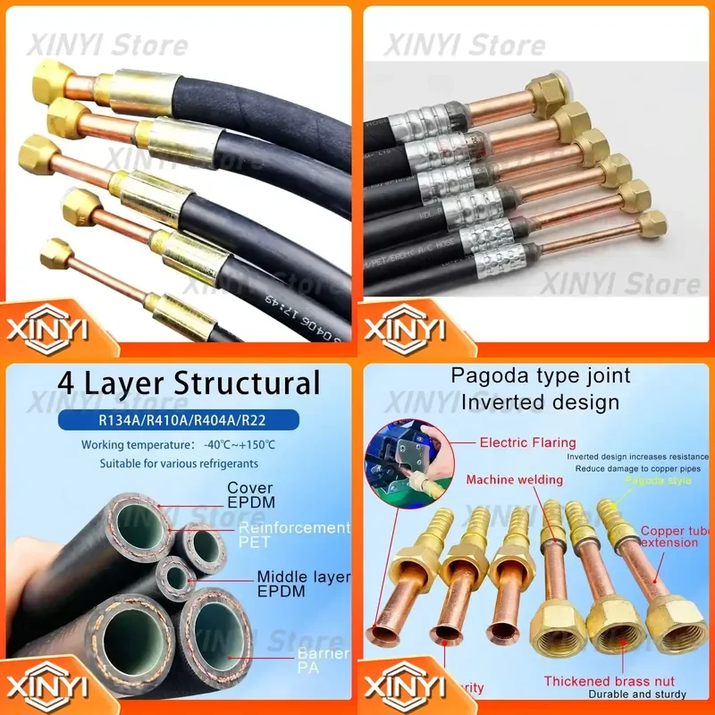 for R134A R404A R22 air conditioning hose for HVAC refrigerant line flexible rubber hose for AC installation bending