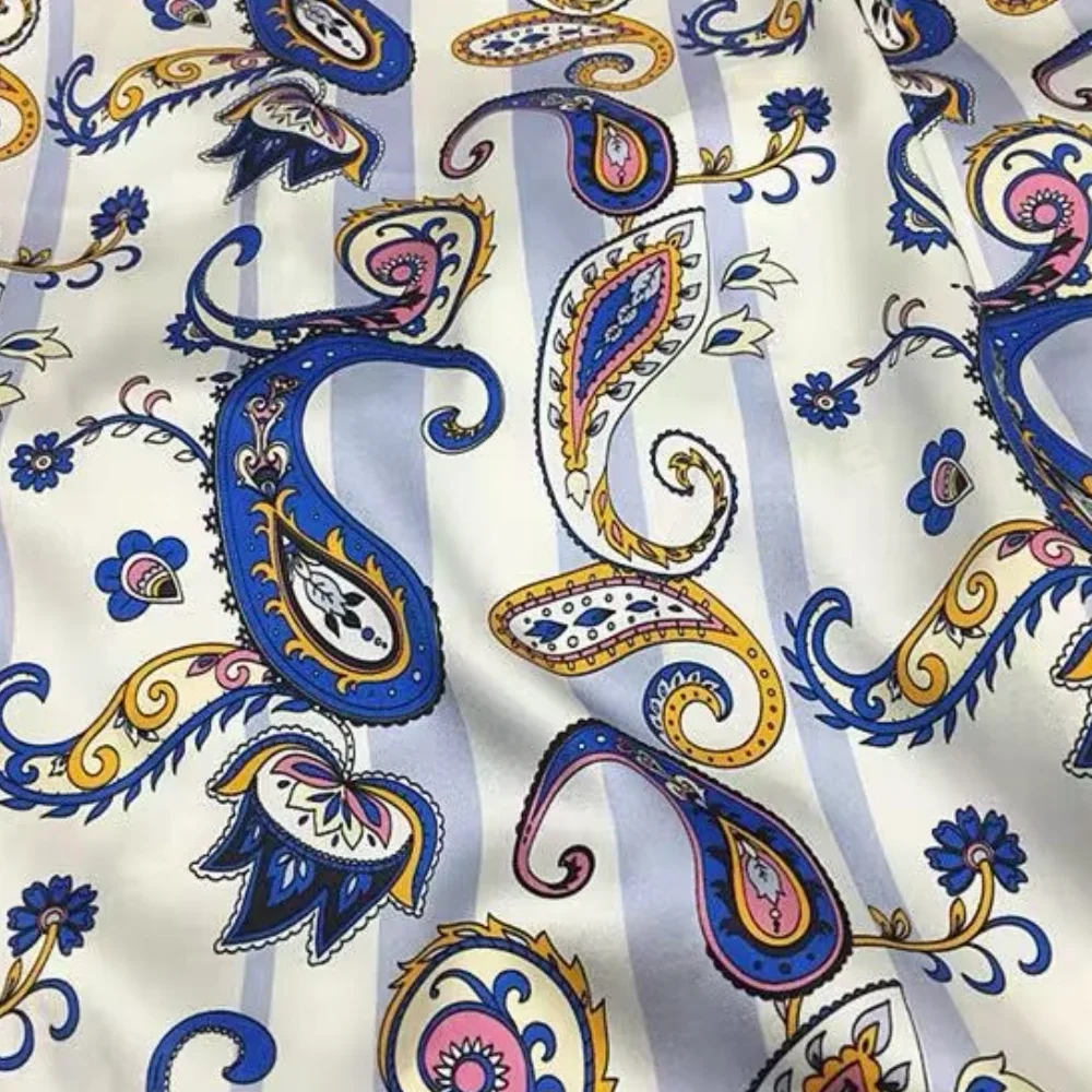 Elegant Paisley Design High Quality Fine Texture Comfortable Feeling Silk Stretch Satin Fabric For Women Custom Dress Baby Shirt