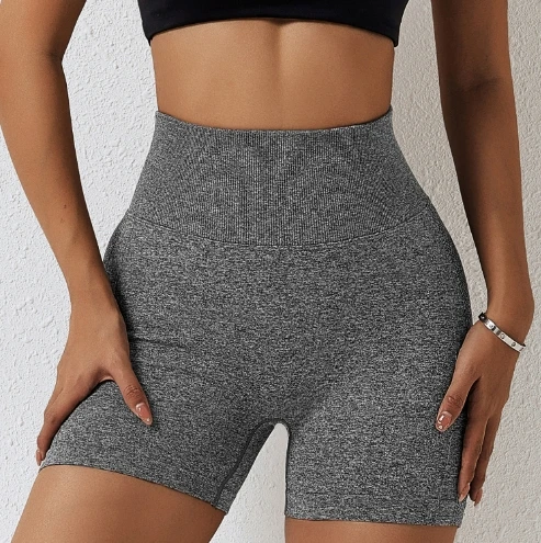 Women's Shorts Casual Solid Color Knitted Leggings High Waisted Fitness Pants Tight Fitting Running Breathable Yoga Shorts