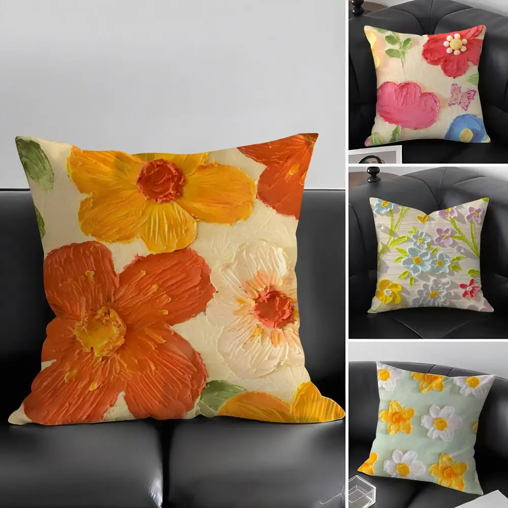 Oil Painting Flowers Cushion Cover Pillowcase Ultra Soft Ski