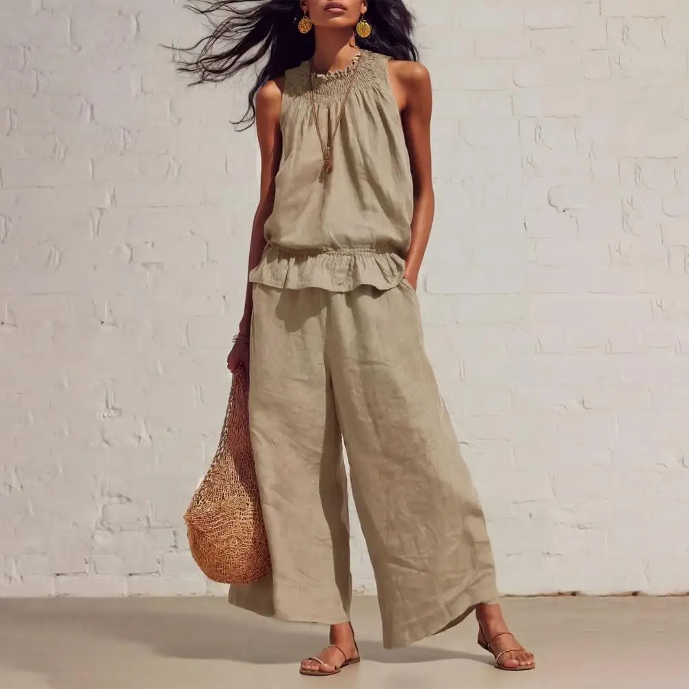

Versatile Women Suit for Ages 2pcs Summer Women’s Outfit Set Western-style Vintage Bohemian Cotton-linen Suit Fashion Loose