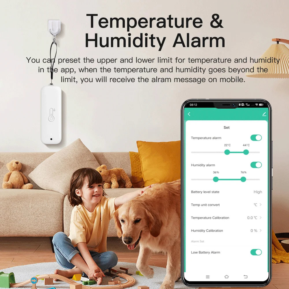 Termômetro com sensor de umidade e temperatura Tuya Zigbee IP65 à prova d'água compatível com Smart Life e Google Assistant