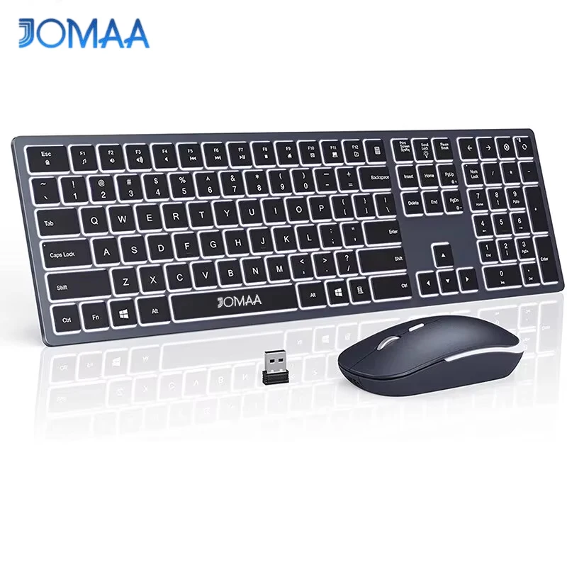 

Беспроводная ультратонкая полноразмерная клавиатура и мышь, комбинированная перезаряжаемая беспроводная клавиатура и мышь с USB 2,4G и подсветкой