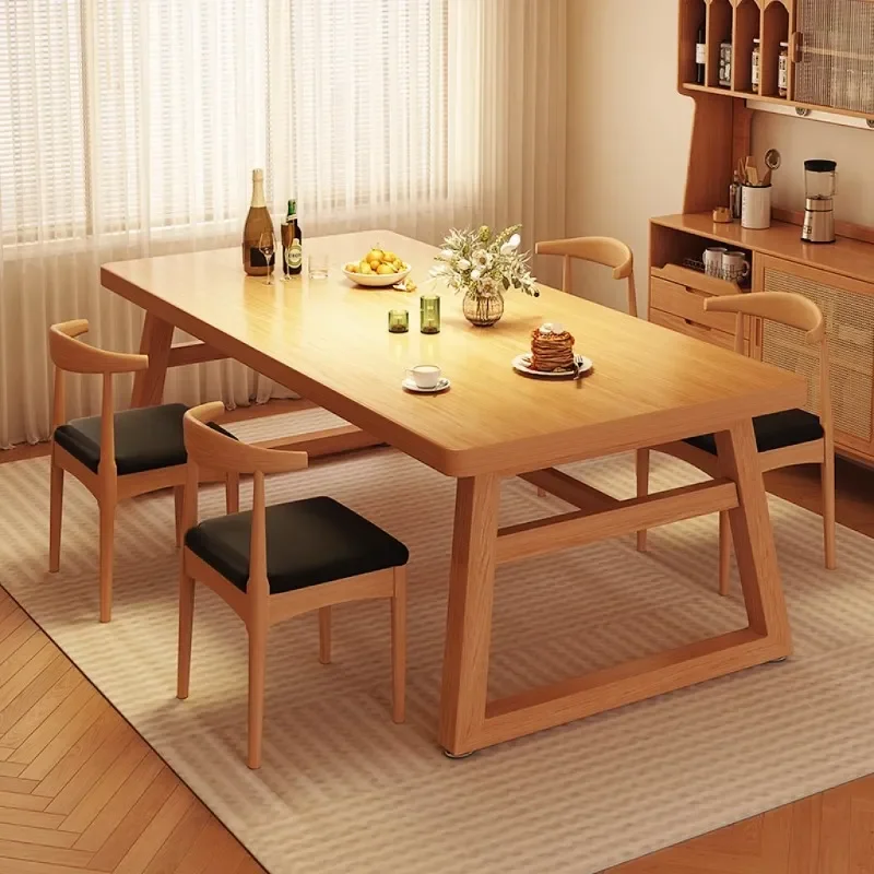 Rectangular Solid Wood Dining Table Large Board for Small Apartment Rental Room Hotel Table and Chair Set