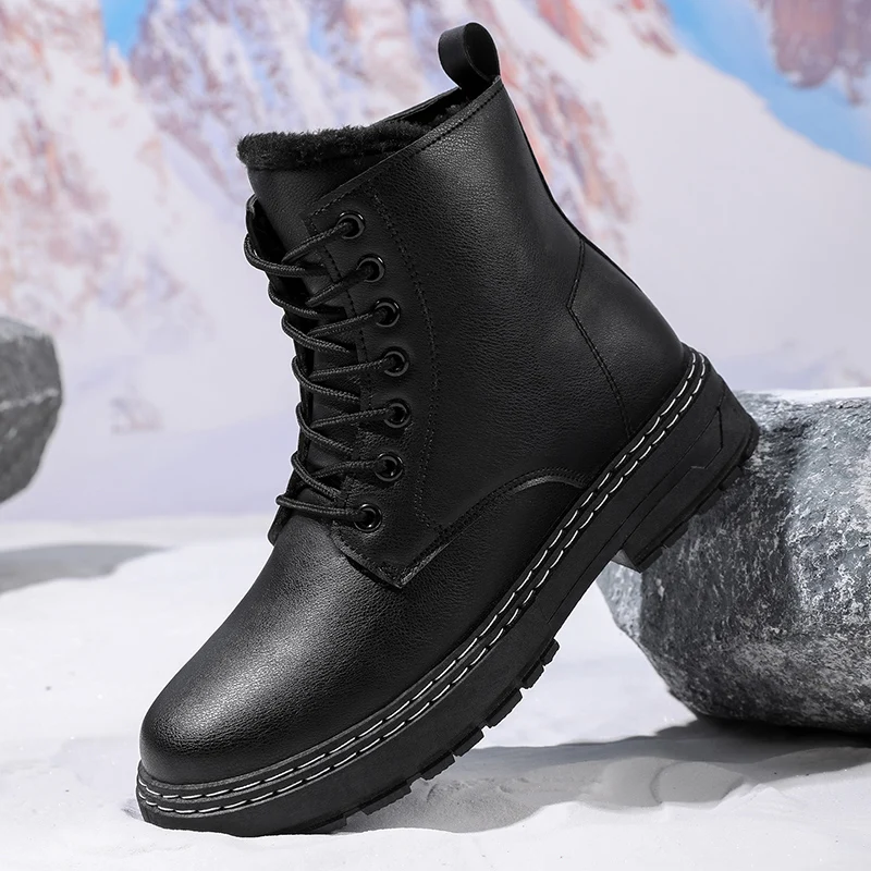 

Men's work boots winter warm plush non-slip soft-sole casual boots fashion youth Joker plus size high-top comfort outdoor boots