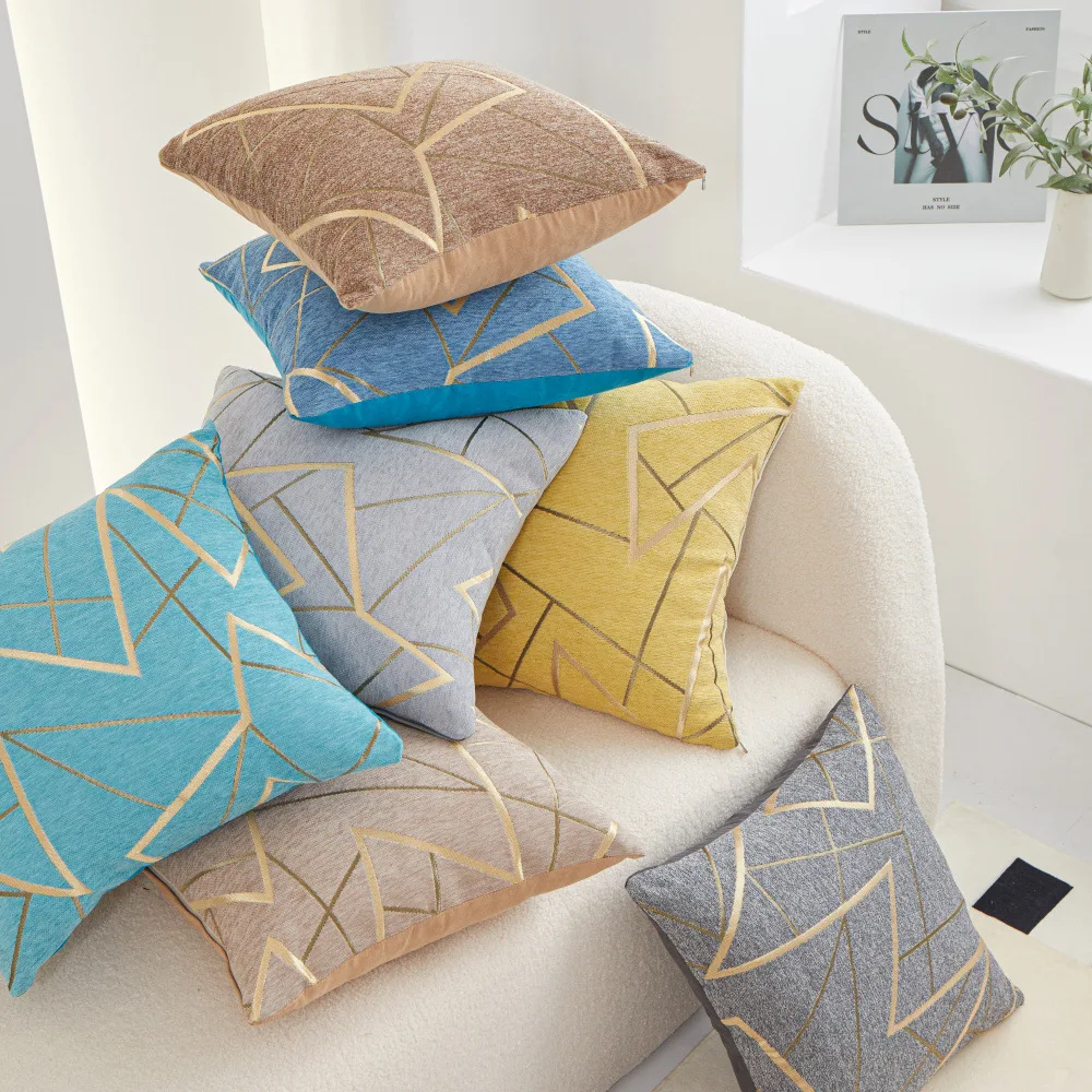 Colorful Pillows Simple Pillowcases European Retro Cushions Living Room Lines Three-dimensional Sense High-end Chenille Pillows