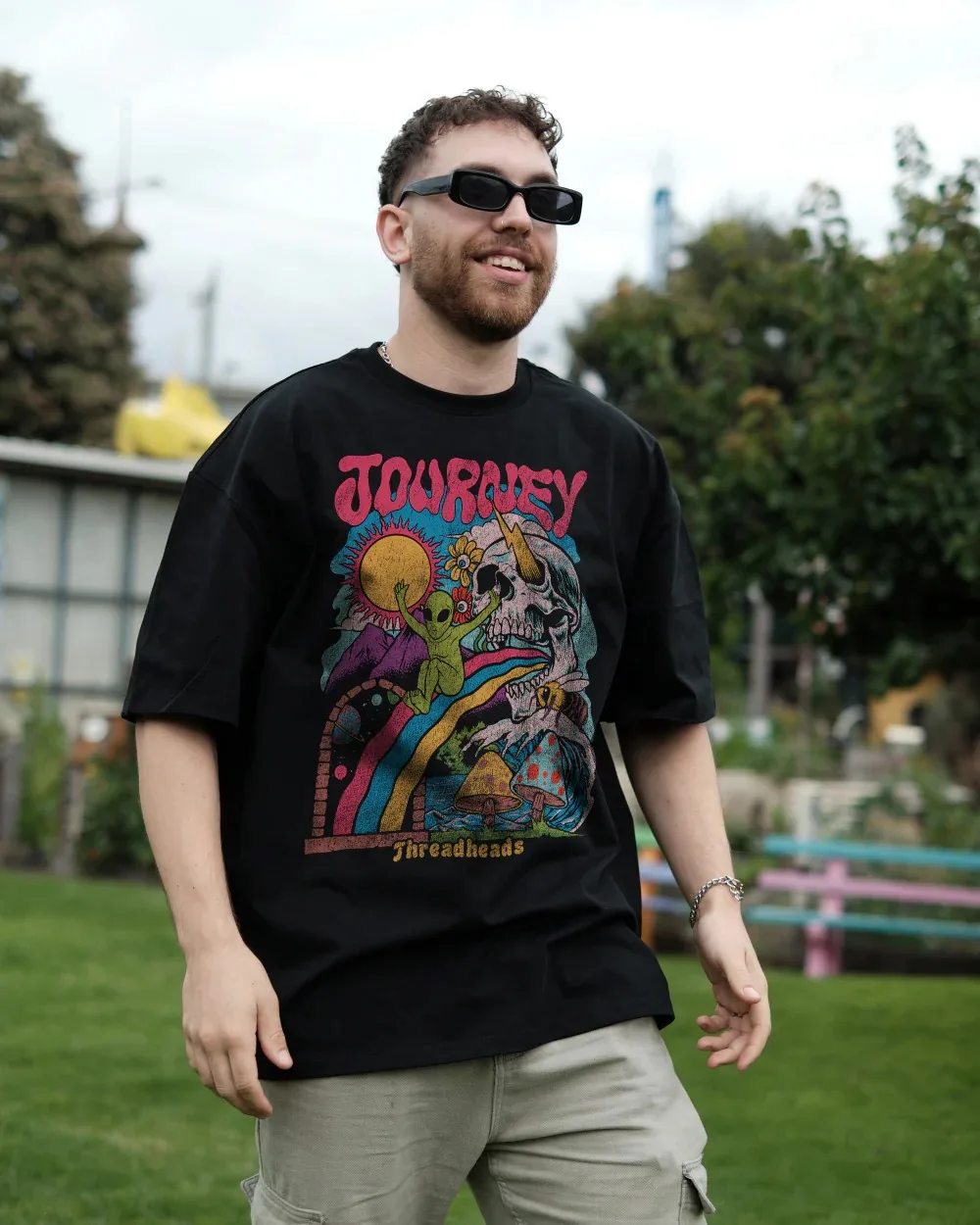 

Trippy Journey Graphic Cotton T Shirt for Trendy Outfits and Retro - Loving Enthusiasts Halloween Tee All Saints' Day Tee S-4XL