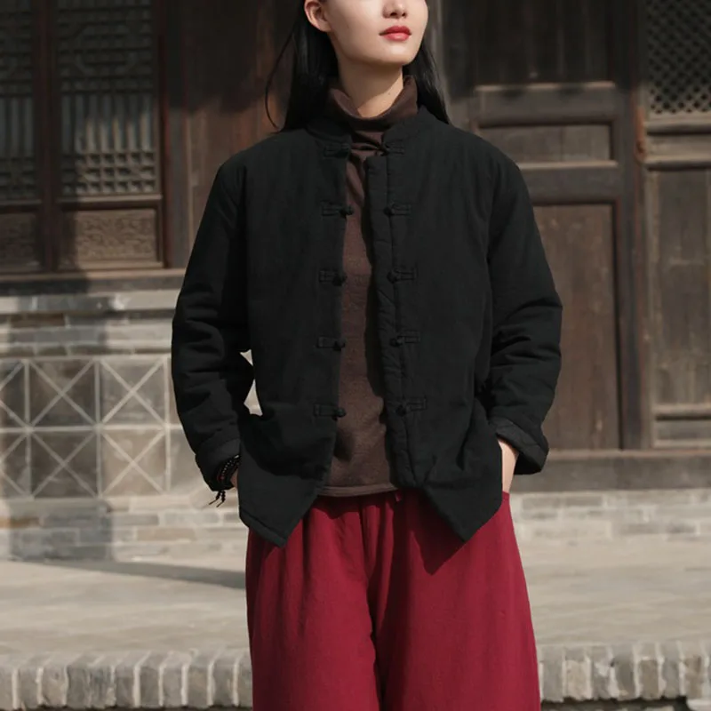 Cotton Linen Basic Model Cotton Short Coat Women Retro Tang Suit Single Breasted Loose Lightweight Cotton Coat Autumn Winter